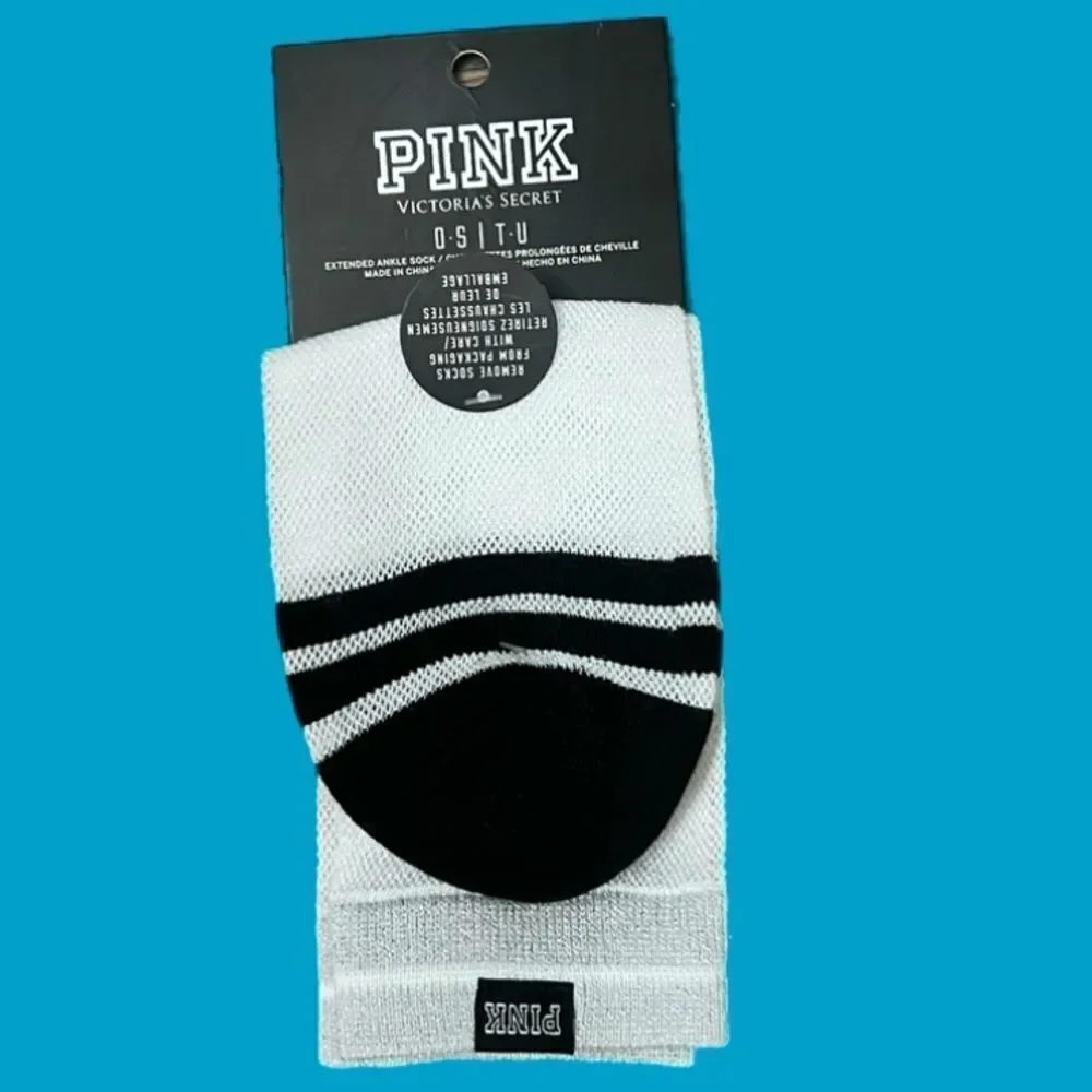 Victorias Secret PINK Extended Ankle Sock One Size Metallic white gray & black